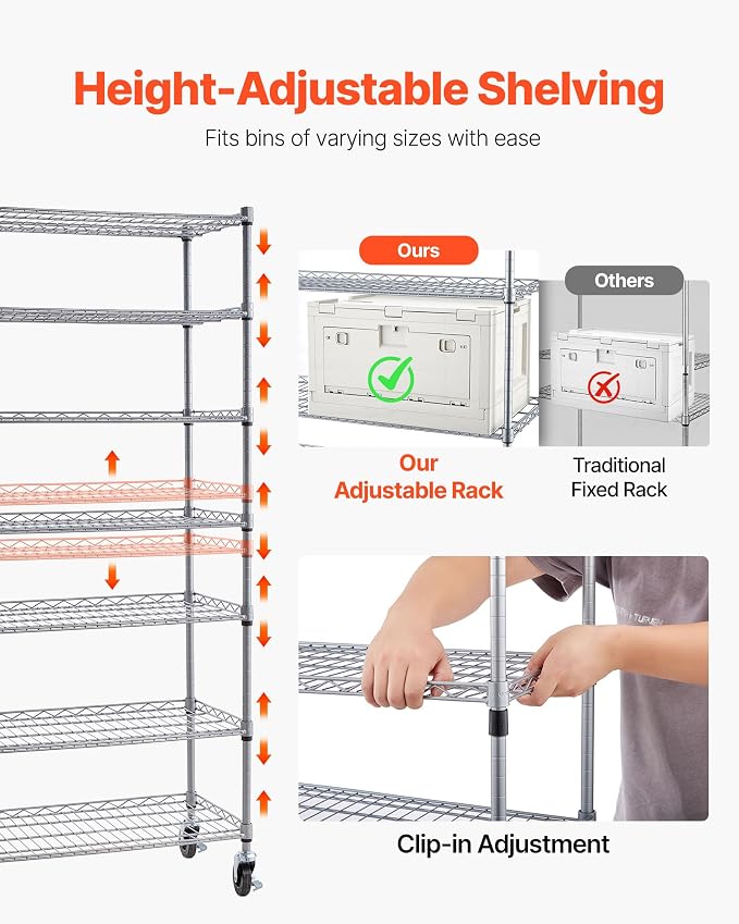 VEVOR 7-Tier Rolling Bin Storage Rack, 18 Organizer Bins, Bin Rack Storage - Image 6