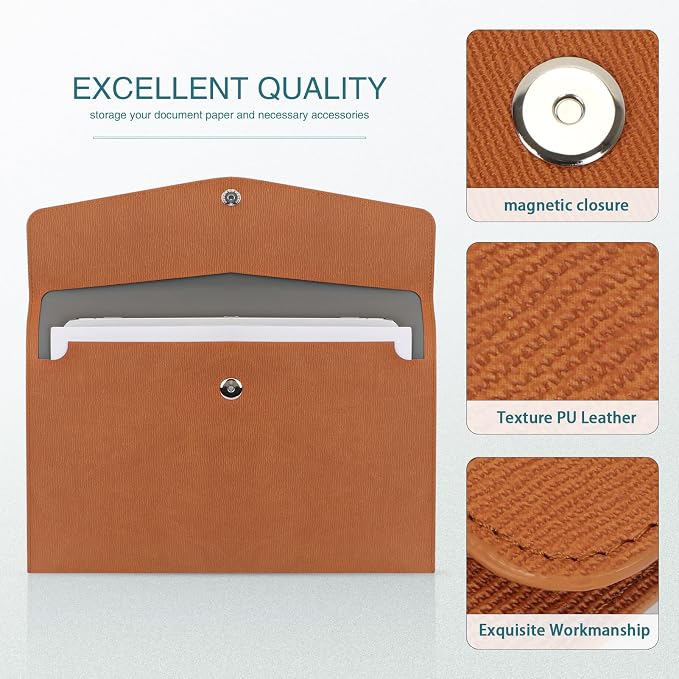 FYY File Folder, PU Leather A4 Document Holder File Organizer Filing Envelope - Image 4