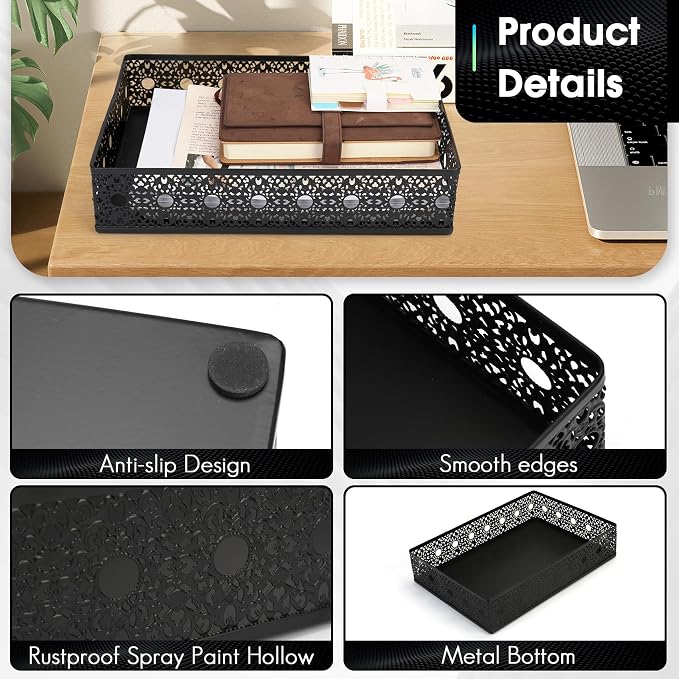 Desk Drawer Organizer, A4 Large Metal Mesh Desk Organizer Tray, Carved Hollow - Image 6