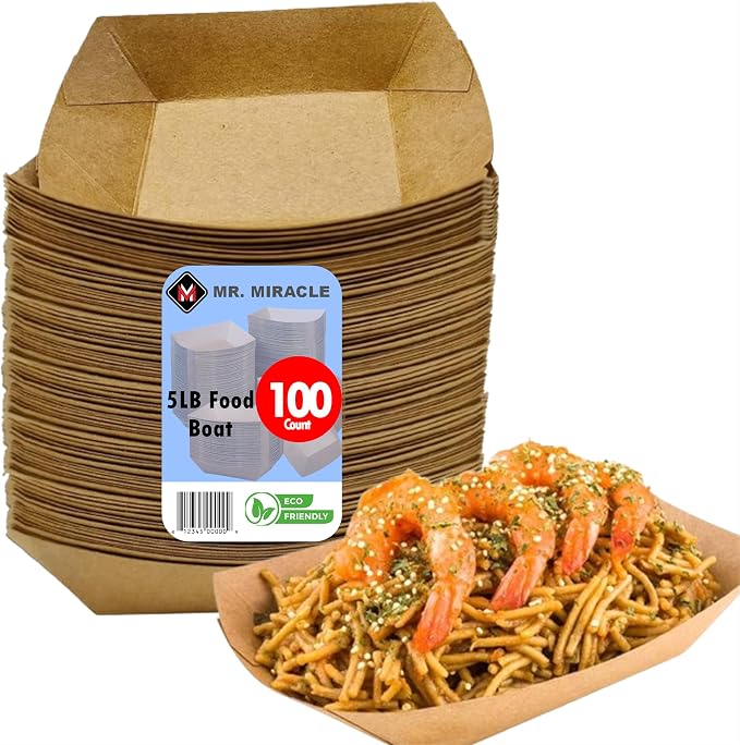 Mr Miracle Paper Food Trays, Kraft Paper. Extra Large. 100 Pack, Disposable by MrMiracle