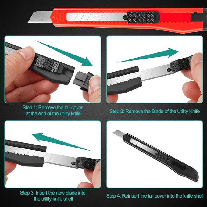 24 Pack Box Cutters, 9mm Razor Knife, Push-Sliding Button, Box Cutter - Image 6