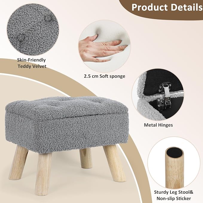 OGEMXU Storage Ottoman, Small Storage Ottoman Foot Stool - Image 6