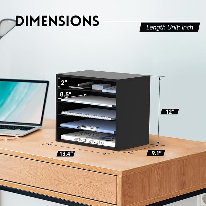 SUPEASY Wood Desk Organizer, 5 Tier Paper File Organizer - Image 3
