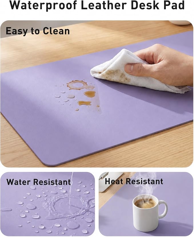 Aothia Faux Leather Desk Mat Mouse Pad, Light Purple - Image 7