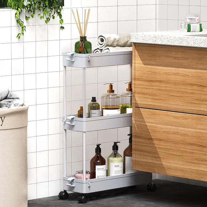 SPACEKEEPER Slim Rolling Storage Cart, 3 Tier Storage Organizer Laundry Room - Image 6