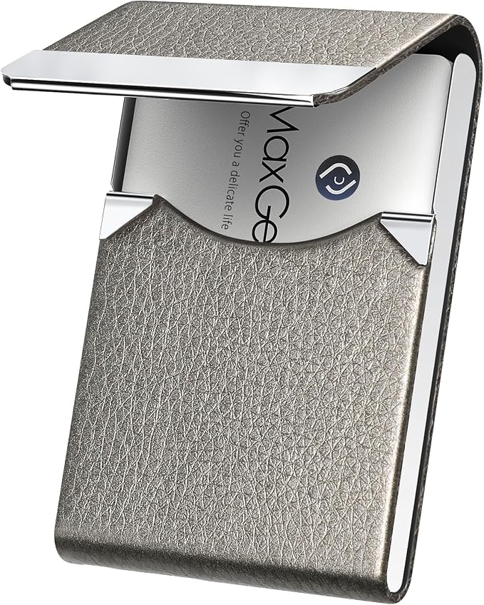 MaxGear Business Card Holder, PU Leather Business Card Case, Magnetic Closure by MaxGear