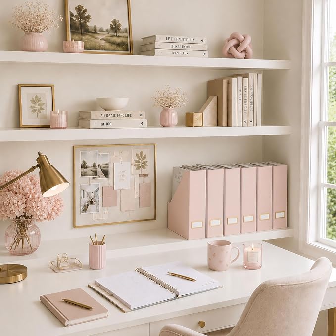BLU MONACO | Cardboard Magazine File Holder Set of 6 Pink | Vertical Magazine - Image 2
