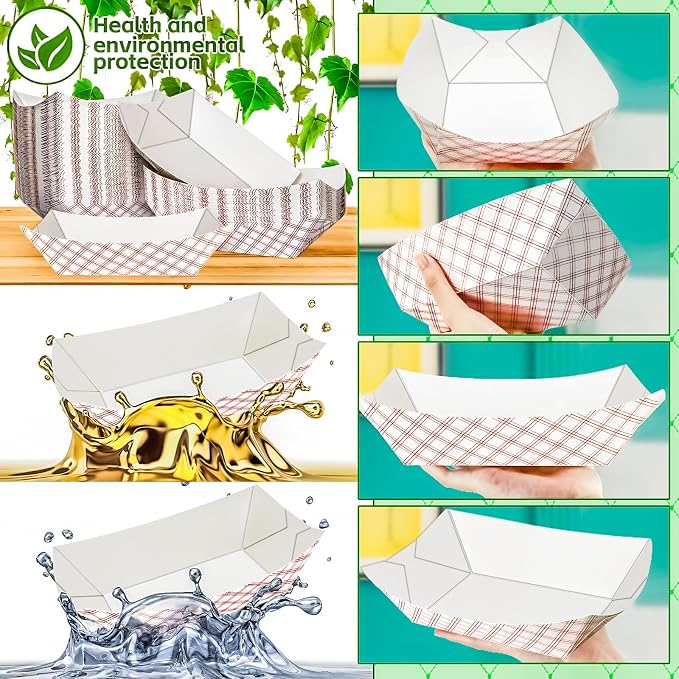 100 Pack Checkered 3Lb Paper Food Boat Trays Disposable Paper Boats, Colored - Image 6