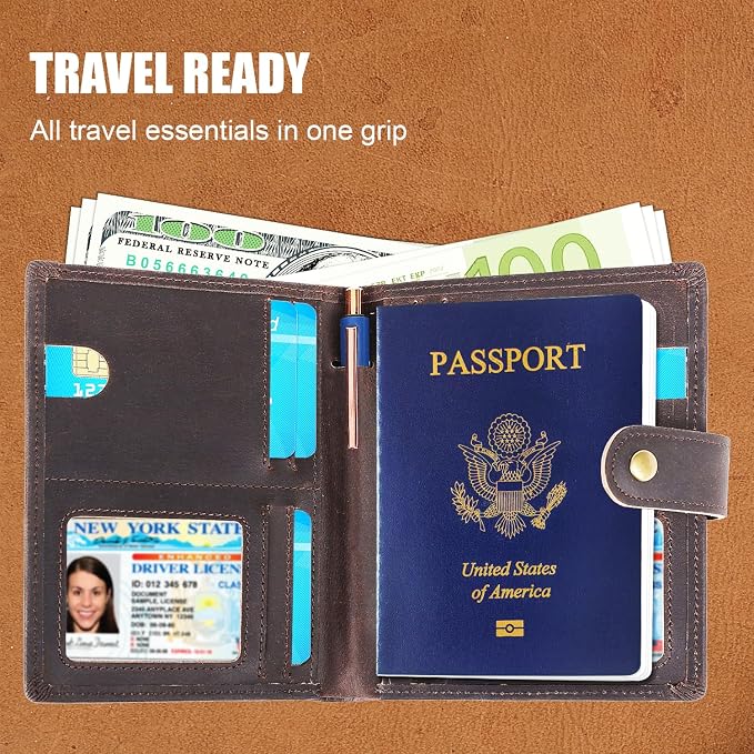 Vitus Full Grain Leather Passport Wallet, Travel Document Organizer - Image 6