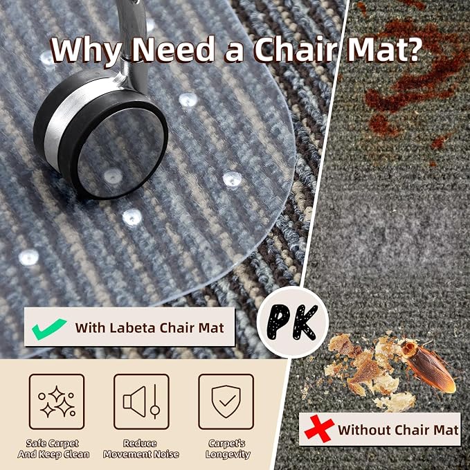 Office Chair Mat Carpet Protector: 36" x 48" Plastic Heavy Duty Computer Desk - Image 4
