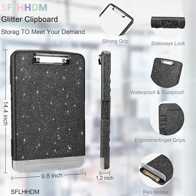SFLHHDM Glitter Clipboard with Storage, Plastic Storage Clipboard with Pen - Image 2