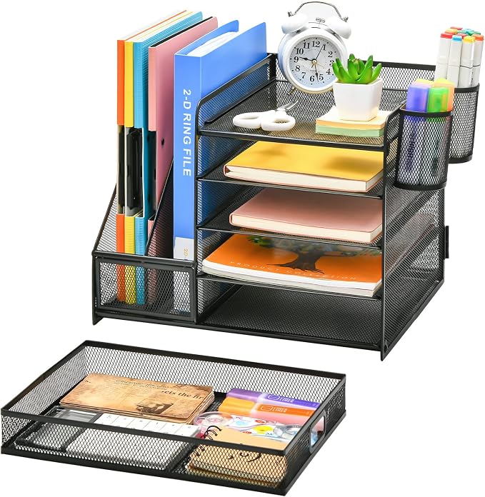 Marbrasse Desk Organizer with File Holder, 5-Tier Paper Letter Tray Organizer - Image 2