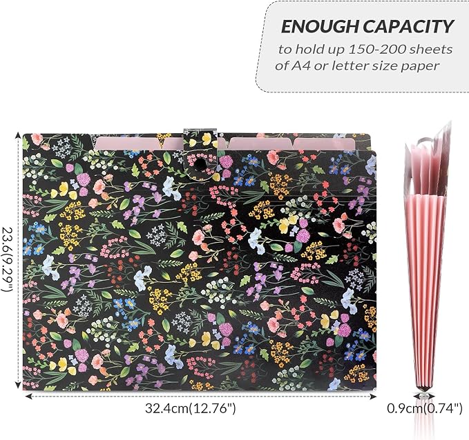 SKYDUE Accordion File Organizer, Floral Expanding File Folders - Image 5
