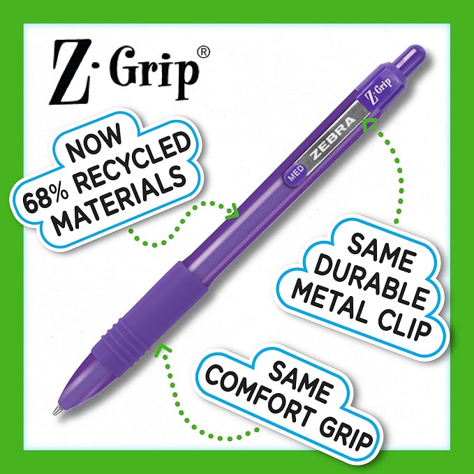 Zebra Pen Z-Grip Recycled Retractable Ballpoint Pens, Durable Metal Clip - Image 4