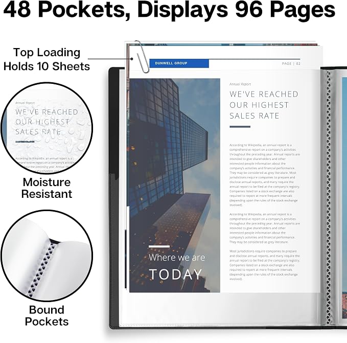 Dunwell Presentation Binder 48-Pocket, Displays 96 Pages, 8.5x11 Portfolio - Image 3