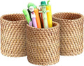 BTSKY 3 Pack Rattan Pen Cup, Handmade Desk Pencil Holders Makeup Brush Holder by BTSKY