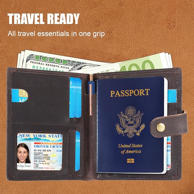 Vitus Full Grain Leather Passport Wallet, Travel Document Organizer - Image 6