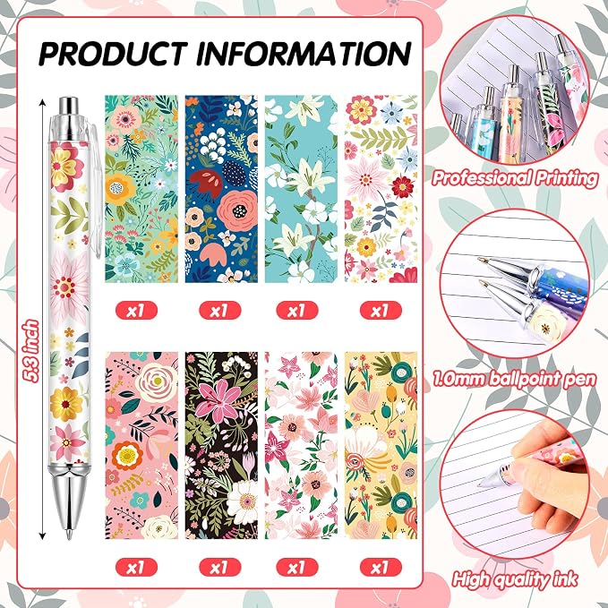 Ireer 8 Pcs Ballpoint Pens for Women 1.00 mm Cute Black Ink Fancy Pens Fine - Image 2