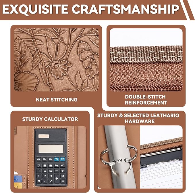 Leathario Portfolio Binder, Includes 5 Sheet Protectors and a Pen, 13 Inch - Image 6