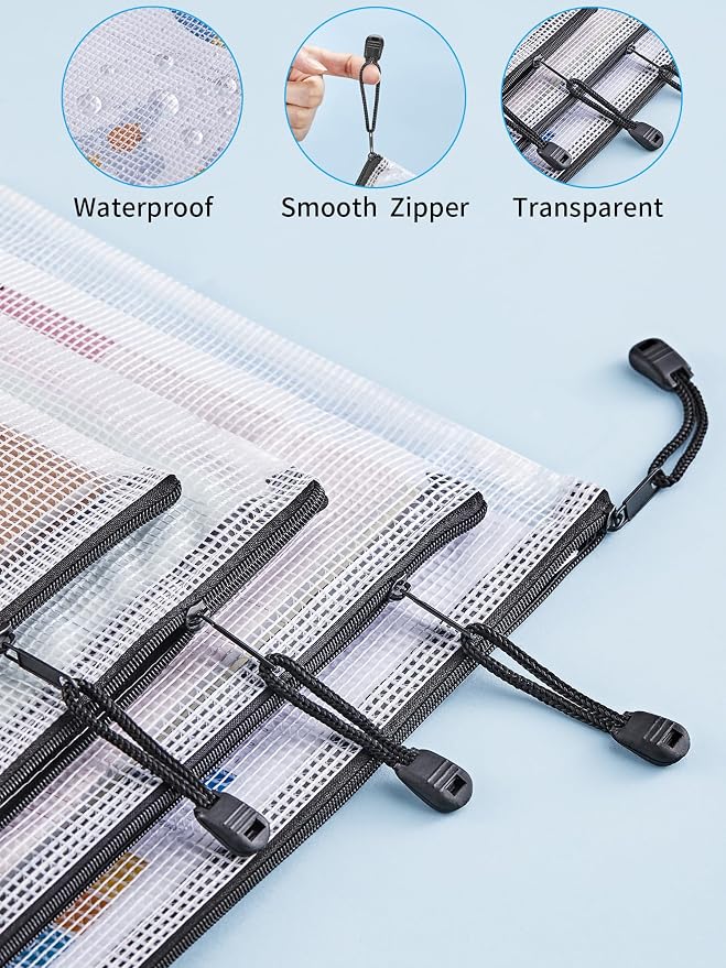 JARLINK 18 Pack 8 Sizes Mesh Pouch, Waterproof Zipper File Bags Document - Image 4