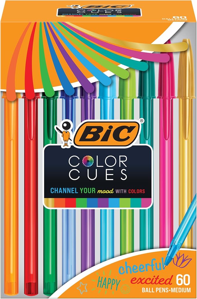 BIC Color Cues Pen Set, 60-Count Pack, Fun Color Pens by BIC