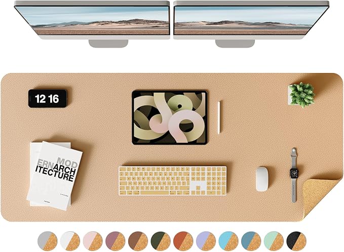 YSAGi Double-Sided Desk Mat, Eco Cork & Leather Desk Protector, Large Mouse Pad by YSAGi
