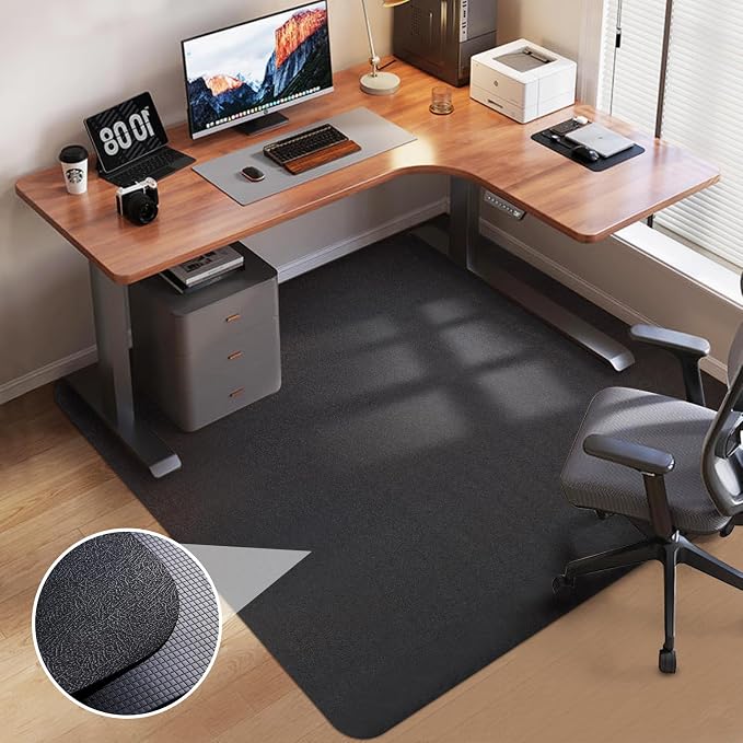 Office Chair Mat for Hardwood Floor: 53"x45" Large Black Rolling Chair Mat for by Lemostaar