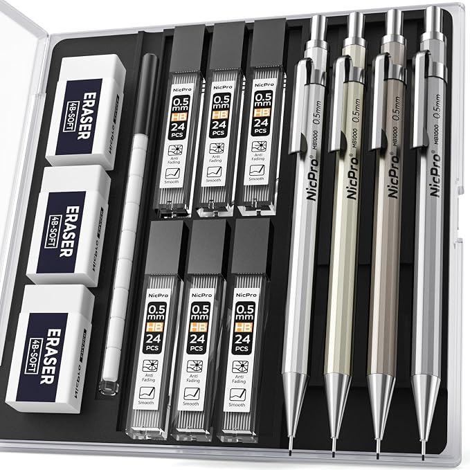Nicpro 4 Pack Mechanical Pencil 0.5 mm by Nicpro