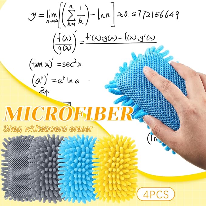 Zonon 4 Pieces Dry Erase Eraser Microfiber Shag Washable Whiteboard Eraser - Image 2