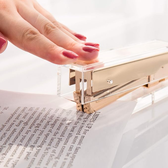 Elegant Ultra Clear Acrylic Office Supplies Acrylic Stapler Matte Gold Desktop - Image 5