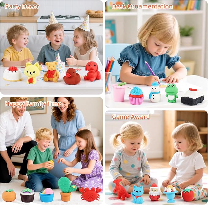 URSKYTOUS 150Pcs Animal Erasers Bulk Cute Food Erasers Desk Pets Kids Puzzle - Image 3