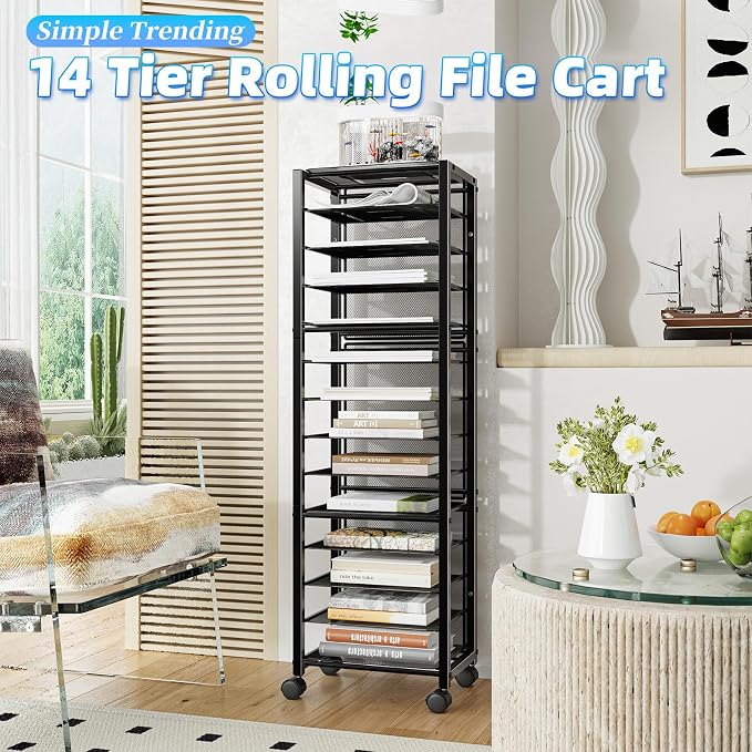 Simple Trending 14 Tier Rolling File Cart, Desk File Organizer, Paper Letter - Image 2