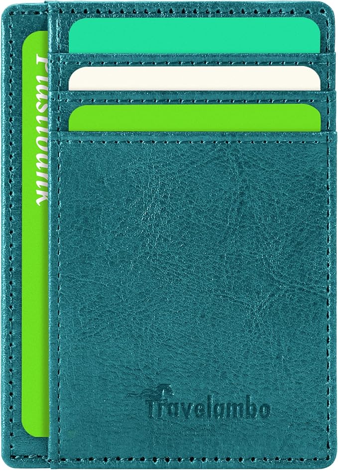 Travelambo Slim Wallet Front Pocket Minimalist Leather RFID Blocking Medium Size by Travelambo