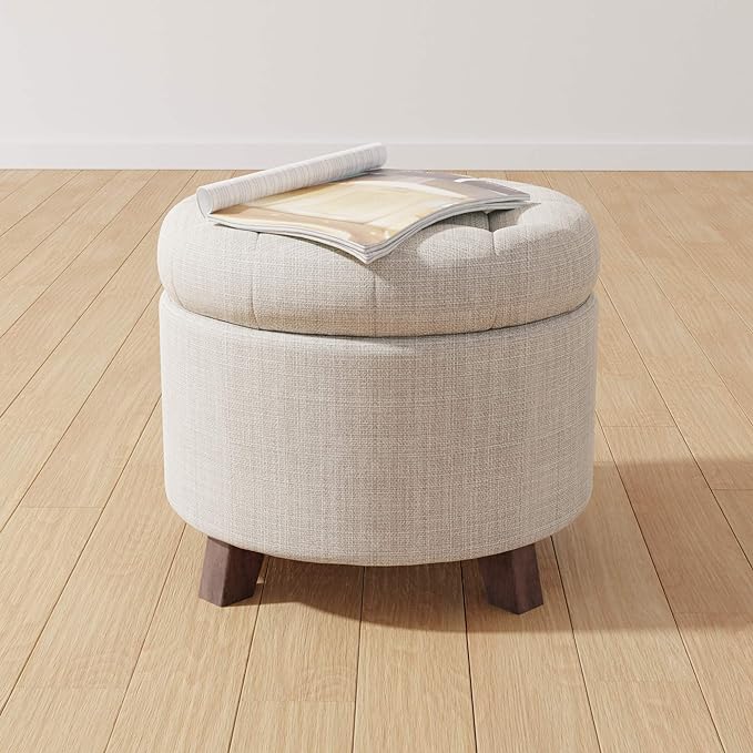 Amazon Basics Round Storage Ottoman Foot Rest, Button Tufted Upholstered - Image 2