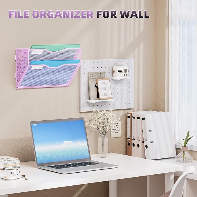 Marbrasse Wall File Holder 2-Tier Hanging Wall File Organizer, Mesh Mail Holder - Image 6