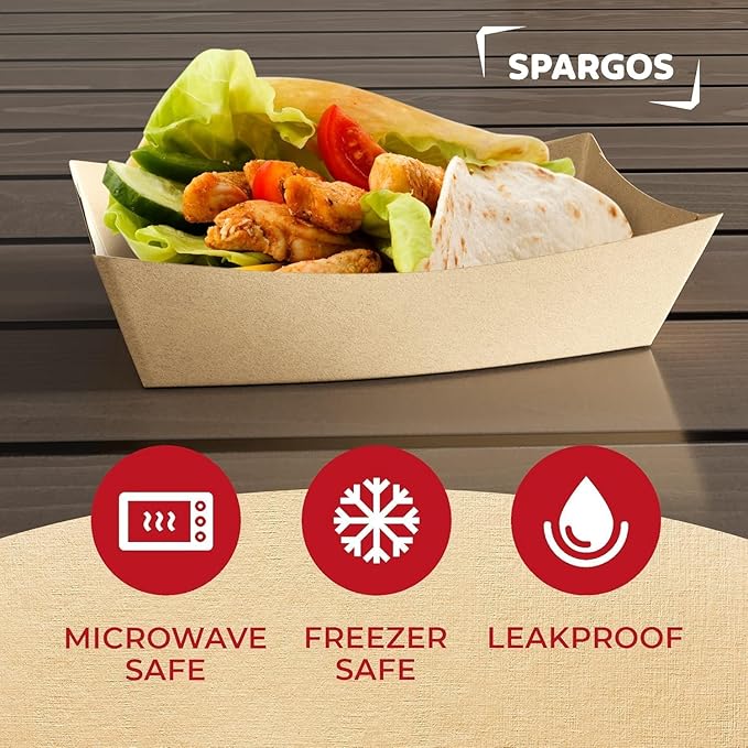 SPARGOS 3lb Paper Food Trays – Professional Grade Brown Food Boats - Image 3