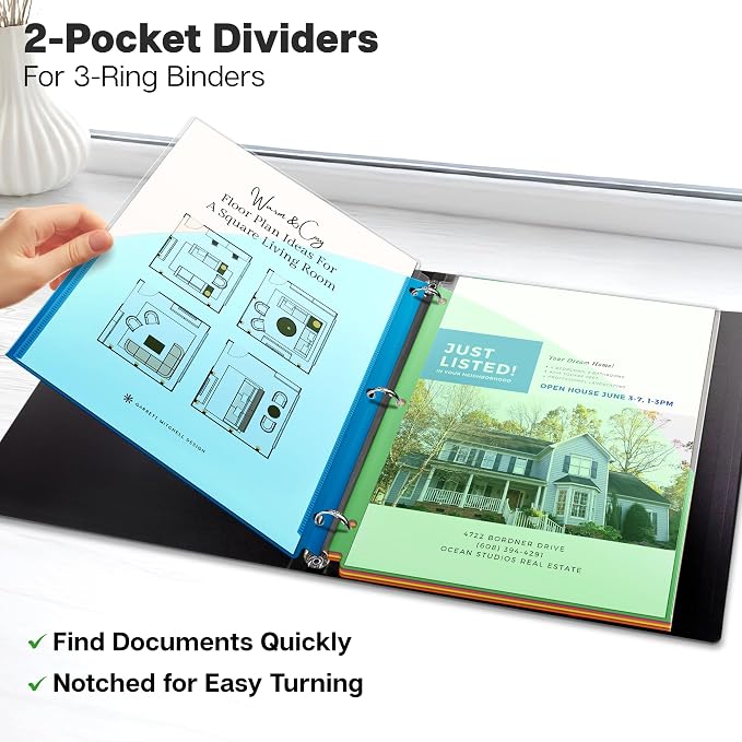 Dunwell 3 Ring Binder Pocket No Tab, Plastic Slash File Jackets - Image 3