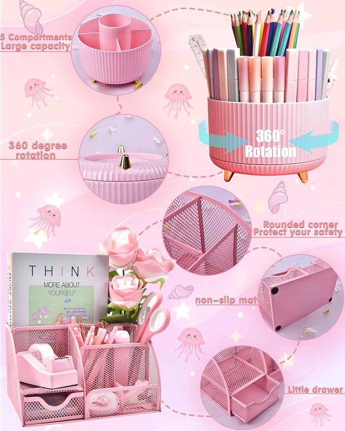 LXEVIHK 21Pcs Pink Desk Organizers and Accessories - Image 2