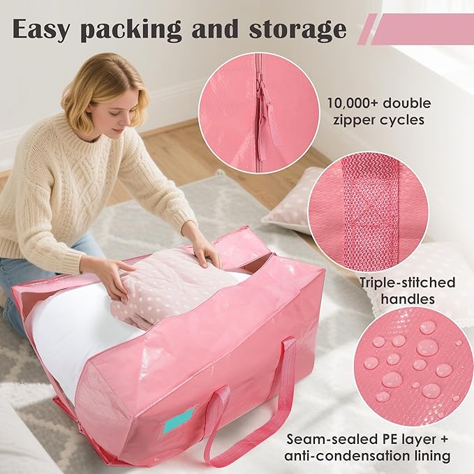 6 Pack Moving Bags with Full-Open Side Zipper, Extra Large 93L Heavy Duty - Image 3