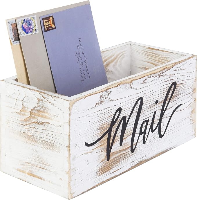 MyGift Mail Holder Storage Organizer Box Whitewashed Wood by MyGiftHome