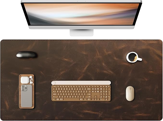 YSAGi Leather Desk Mat, 31.5"x15.8"Real Leather Desk Pad, 2mm Thick Desk Blotter by YSAGi