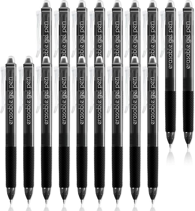 Vanstek 18 Black Retractable Erasable Gel Pens Clicker, Fine Point, Make by Vanstek