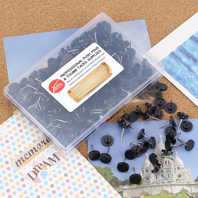 Push Pins 200-count Flat Black Thumb Tacks Steel Point and Plastic Head - Image 2