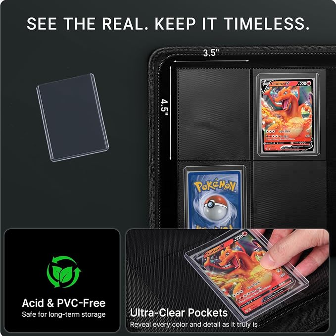 Foluck 4 Pocket Top Loader Binder, Holds 128 Toploaders, Side-Loading Trading - Image 4