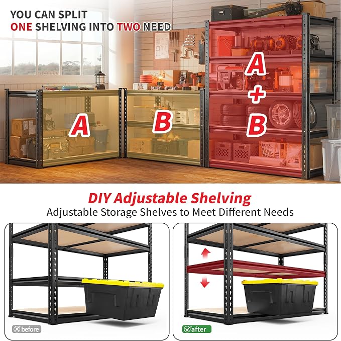 REIBII 2400LBS Garage Shelving 5 Tier Storage Shelves Heavy Duty, Adjustable - Image 6