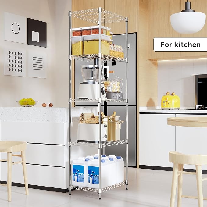 M MZG 5 Tiers Shelf Metal Storage Shelves Wire Rack Closet Organizers - Image 7