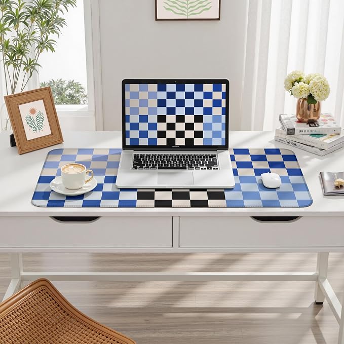 Checkered Desk Mat Blue Large Mouse Pad - Image 8