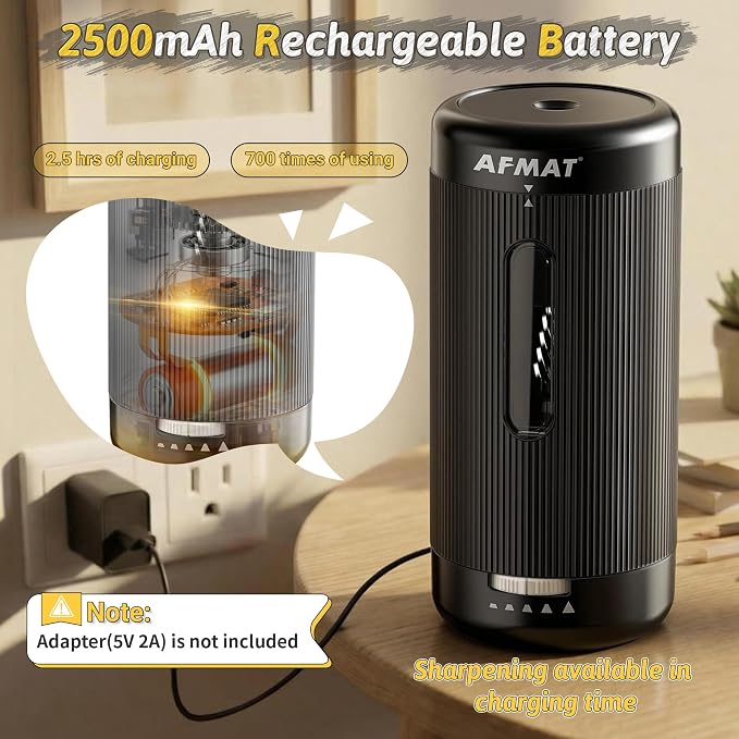 AFMAT Electric Pencil Sharpener, Auto in & Out, 5 Nibs, 7K+ Uses, Fully - Image 5
