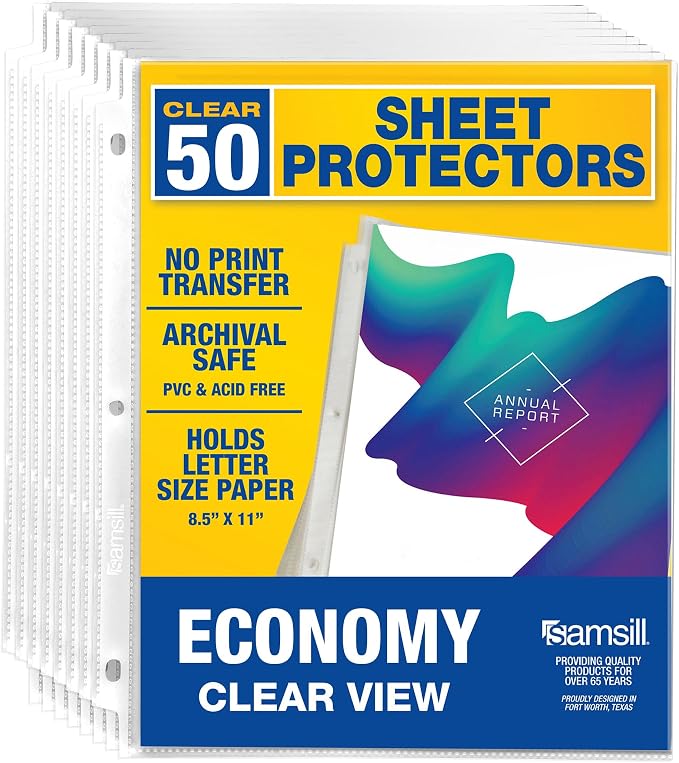 Samsill 50 Pack Sheet Protectors, 8.5x11 Inch Page Protectors by Samsill