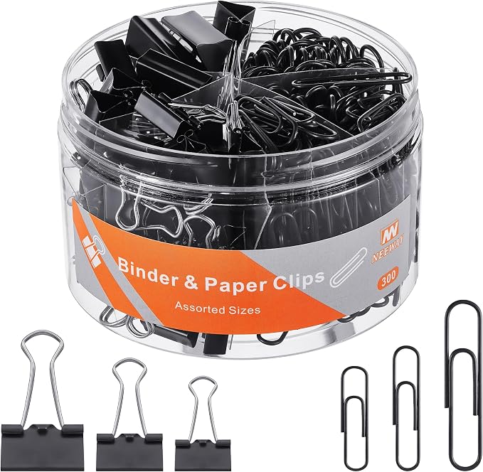 NEEWAY 300pcs Paper and Binder Clips Assorted Sizes by NEEWAY